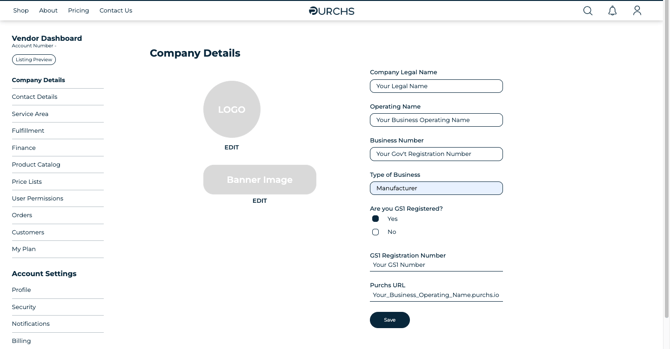 Vendor Company Profile Screenshot